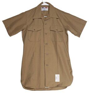 Flying Cross USMC Service Shirt Mens S Tan Short Sleeve 55/45 Wool Poly USA VTG